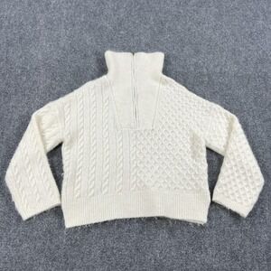 Abercrombie‎ Fitch Sweater Womens Small White Cable Knit Half Zip Mock Neck